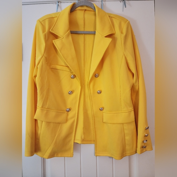 Source Unknown Jackets & Blazers - Women's Sunshine Yellow Double-Breasted Open Front Blazer Unlined 1X Brights